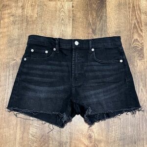 GAP Womens Black Denim Jean Shorts Sz 27 Whiskering 3” Inseam High Rise